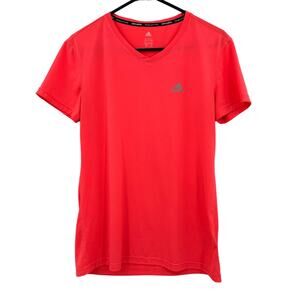 Adidas size medium v neck climalite short sleeve t-shirt bright pink coral color